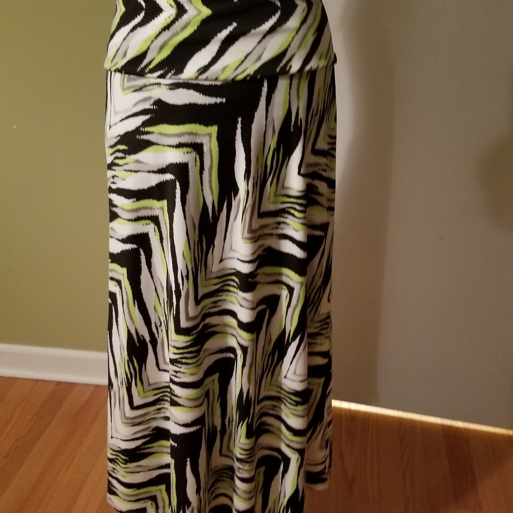 MAXI BIAS KNIT SKIRT IN LIME GREEN-BLACK-WHITE GEO